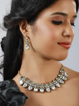 Gold-Plated Grey Crystal & Stone Studded Jewellery Set