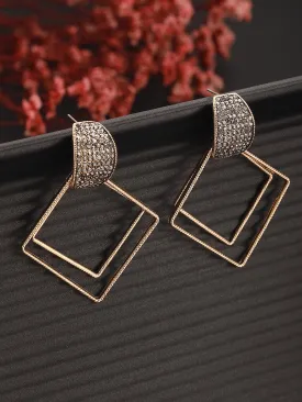 Gold-Plated Square Shaped Drop Earrings