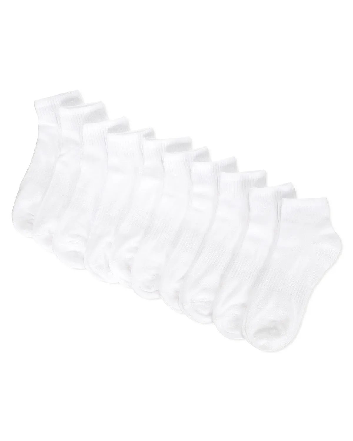 10 Pairs Women's Ribbed Solid Color Quarter Sock