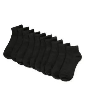 10 Pairs Women's Ribbed Solid Color Quarter Sock