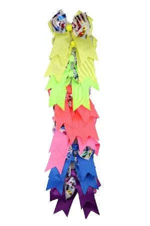 12 Large Cheer/Dance Clip On Ribbons - Neon Assorted #7617