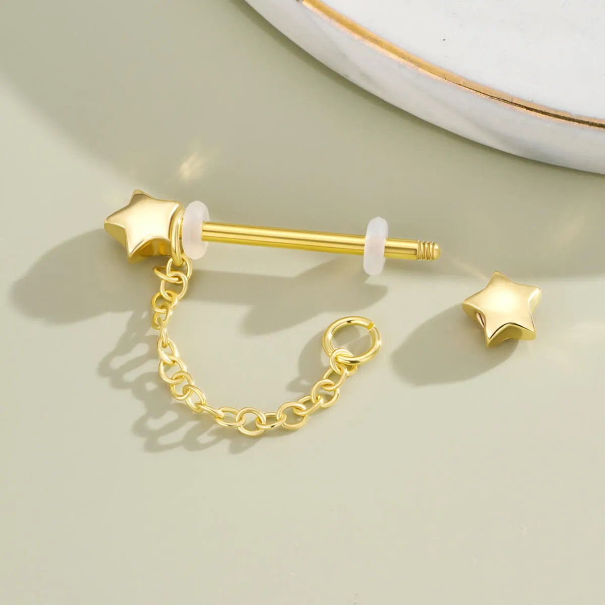 14G Chain Style Star Ends Nipple Barbell Set