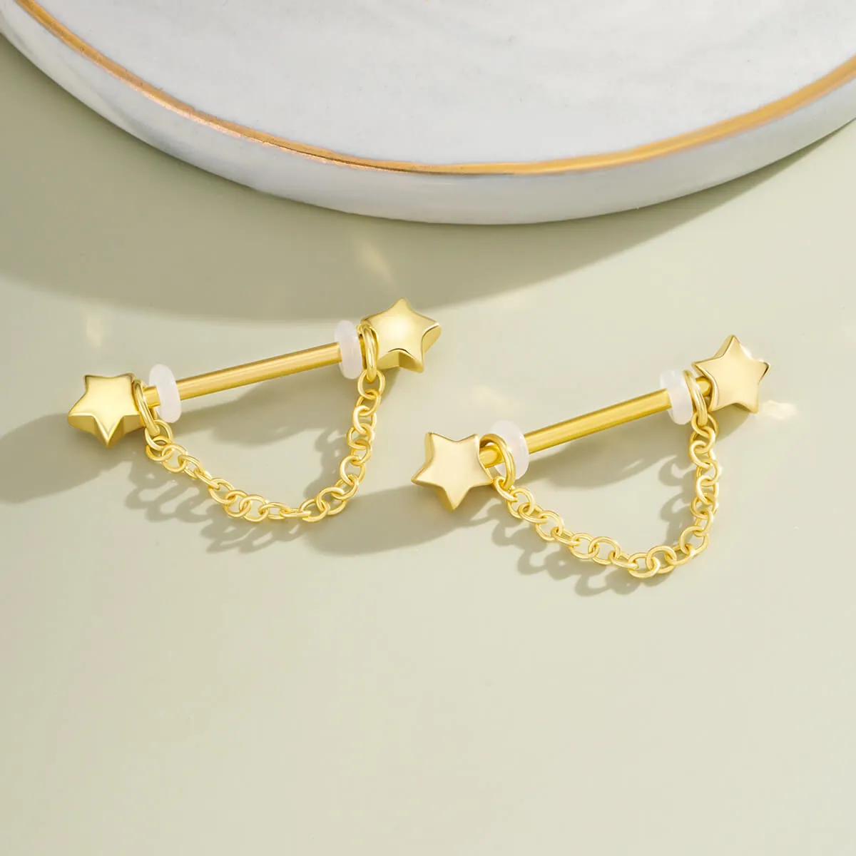 14G Chain Style Star Ends Nipple Barbell Set