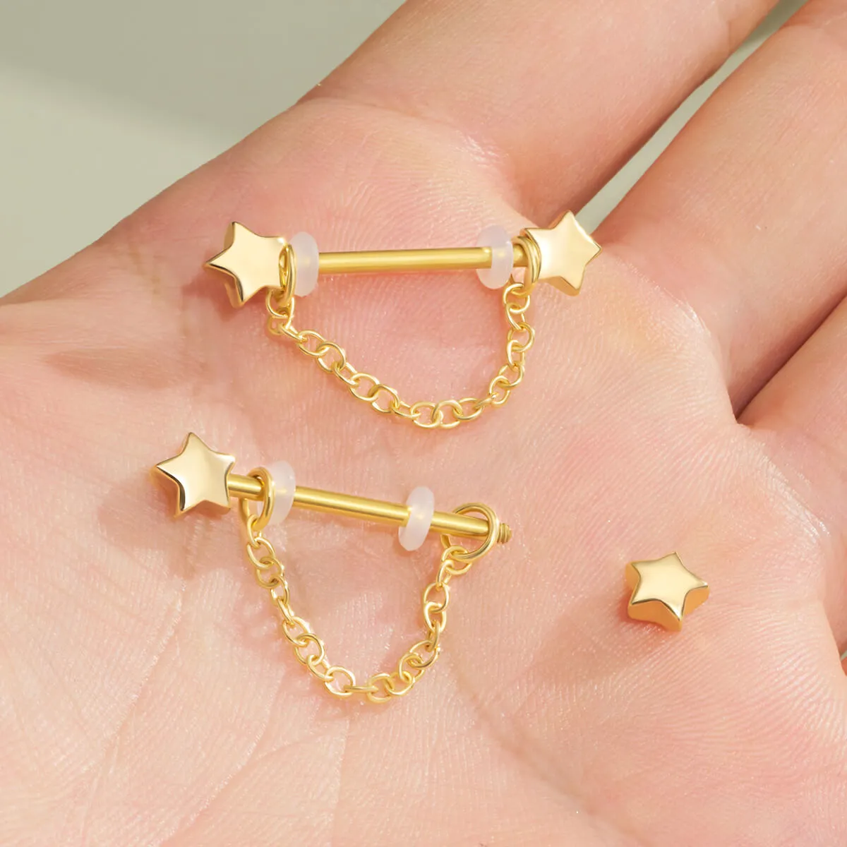 14G Chain Style Star Ends Nipple Barbell Set