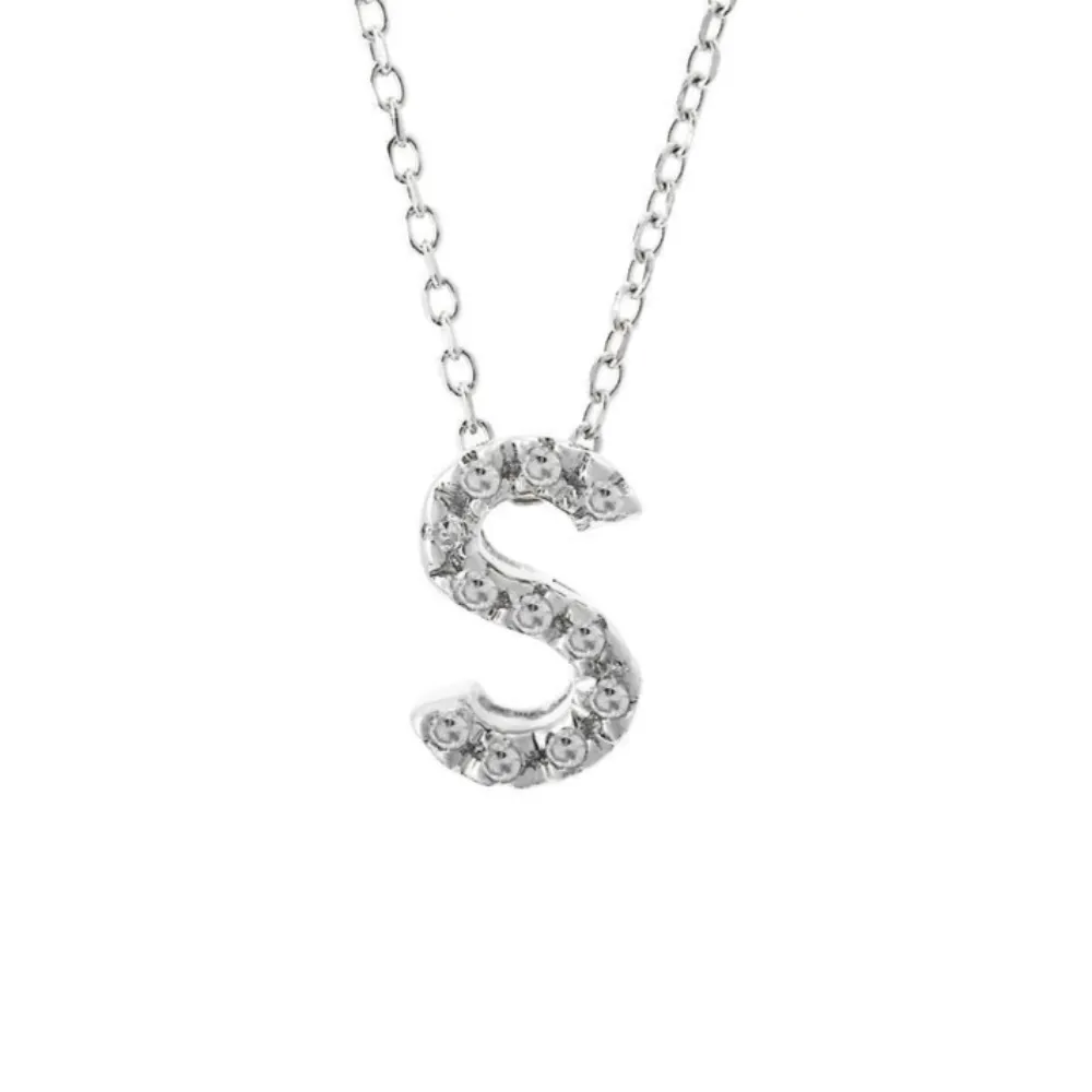 14K W Gold small 0.02ctw H/I1-SI2 diamond initial 'S' pendant