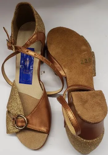 1.5" Guan -- Women's Latin Sandal -- Tan Leather/Gold Glitter