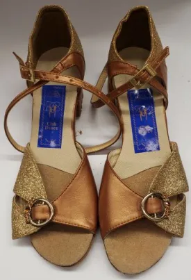 1.5" Guan -- Women's Latin Sandal -- Tan Leather/Gold Glitter