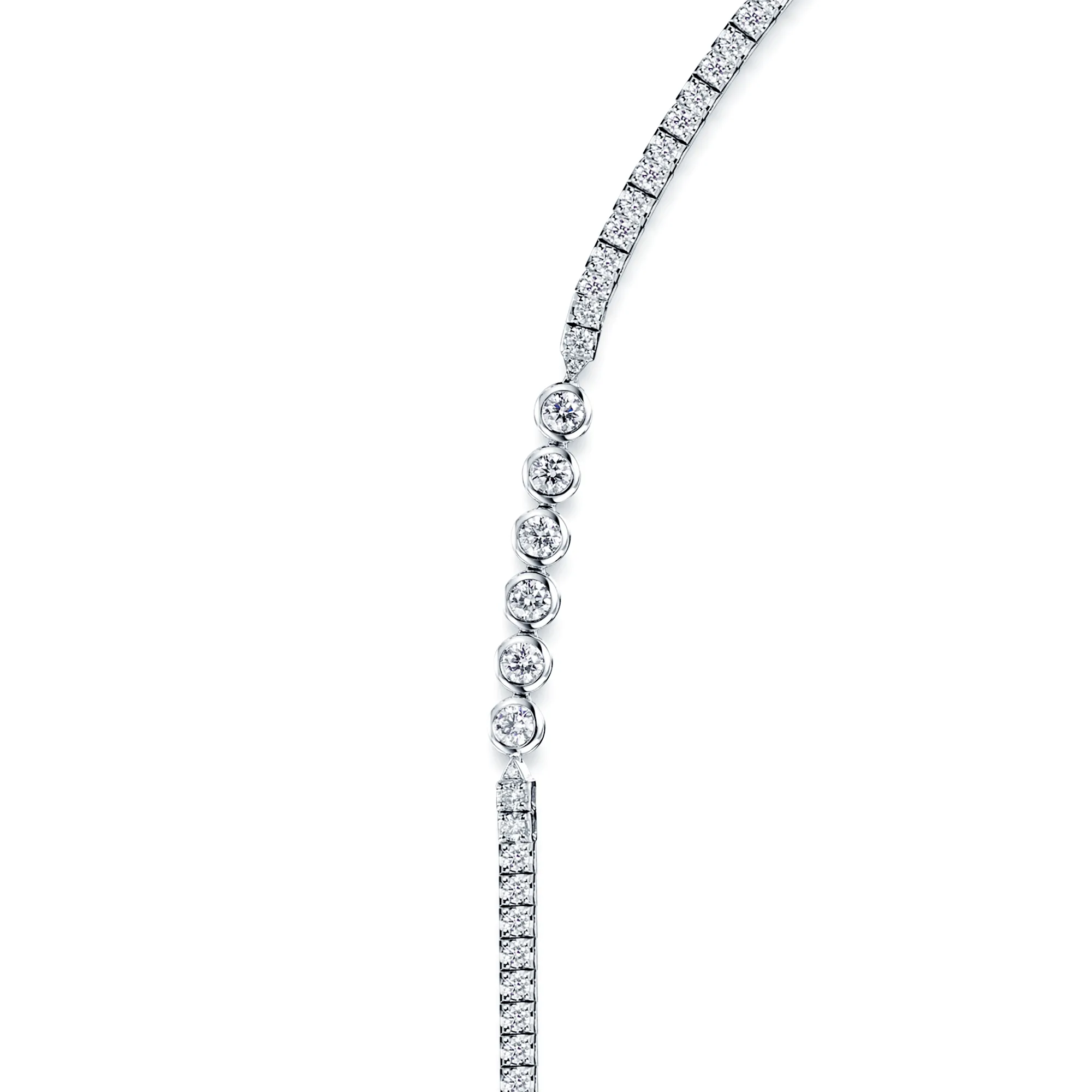 18ct White Gold Mixed Cut Diamond Long Fancy Necklet