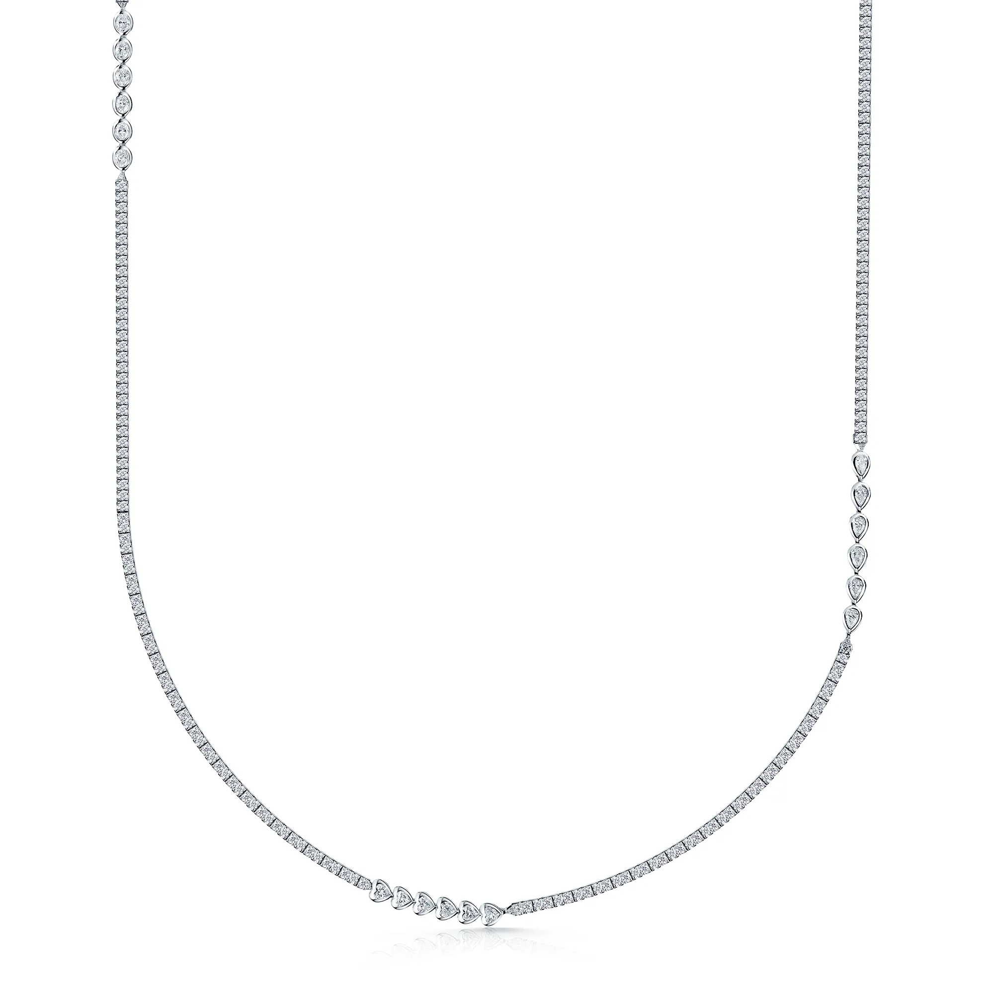 18ct White Gold Mixed Cut Diamond Long Fancy Necklet