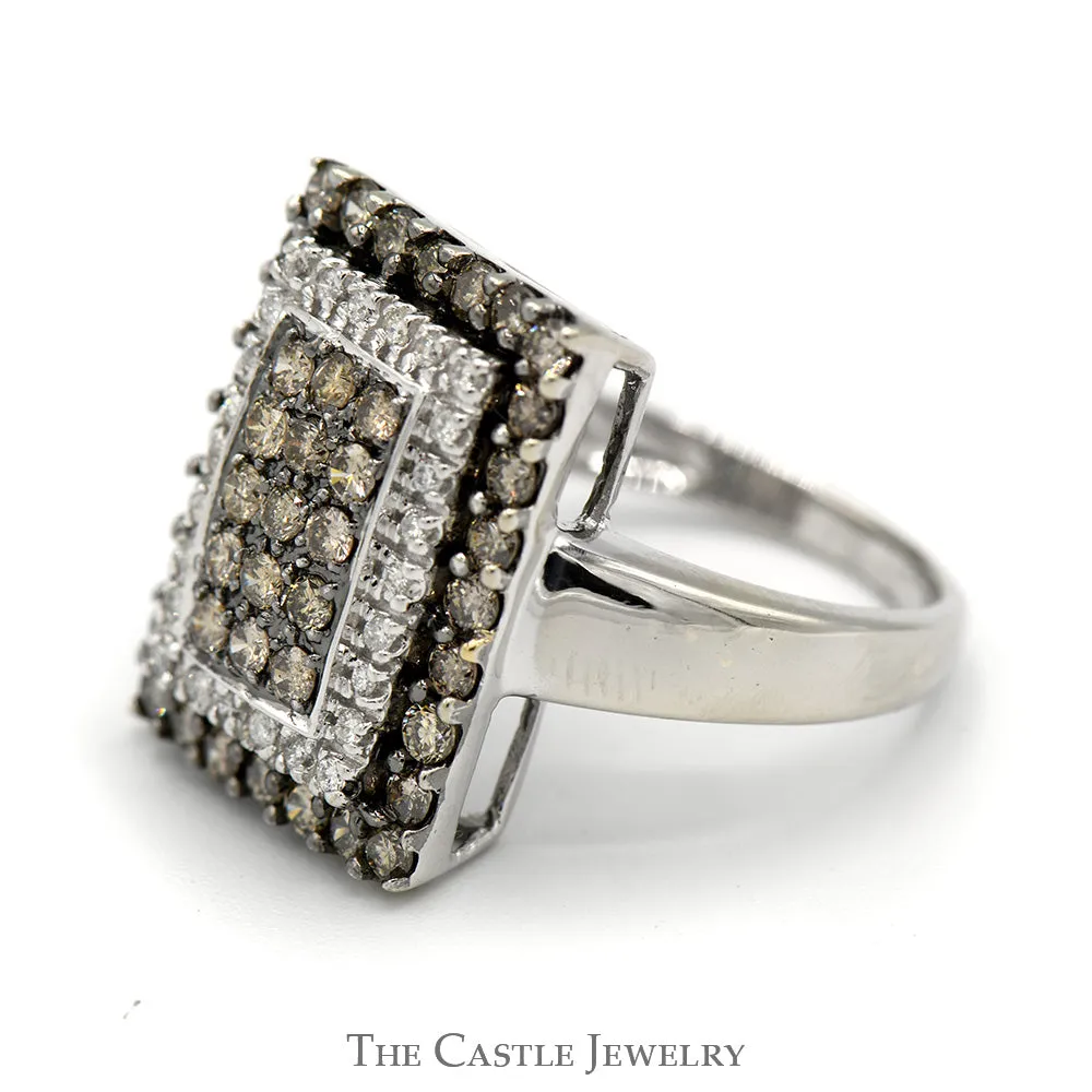 1cttw Rectangular Cocoa and White Diamond Cluster Ring in 14k White Gold