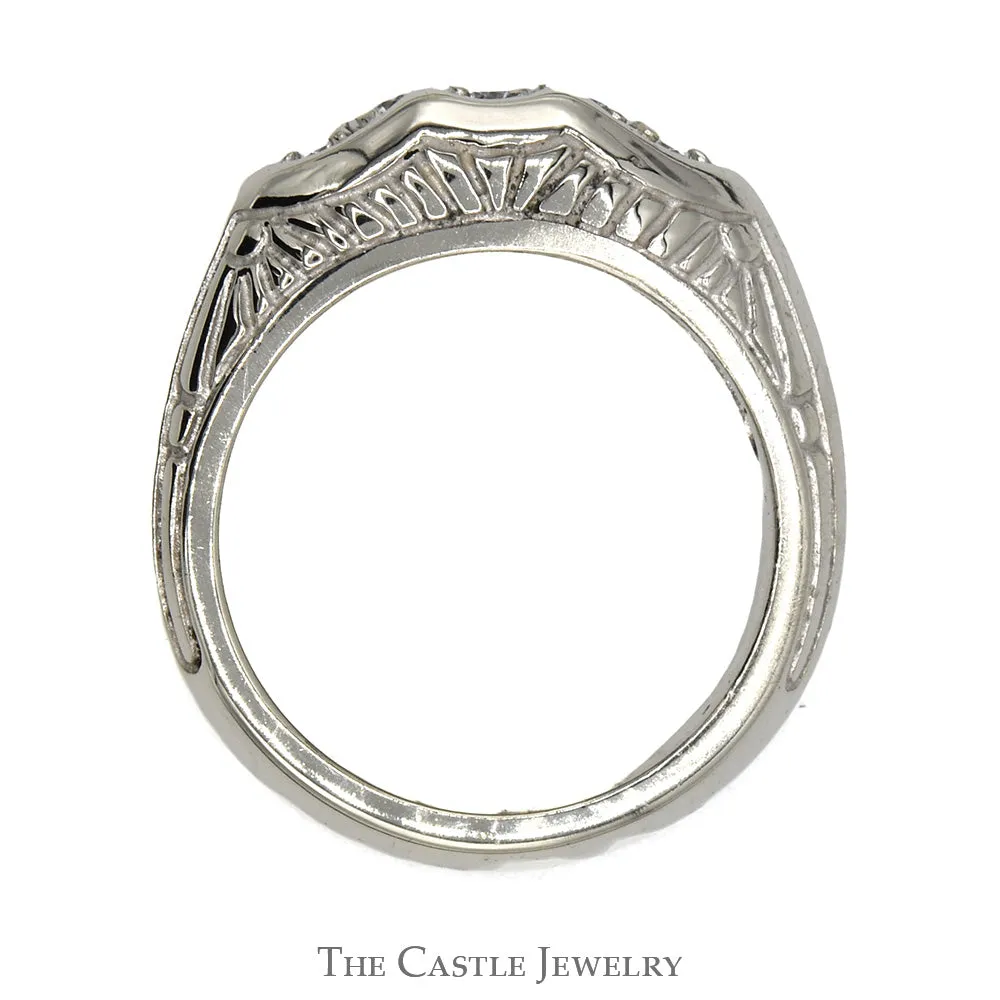 5 Round Diamond Etched Antique Band in 14k White Gold