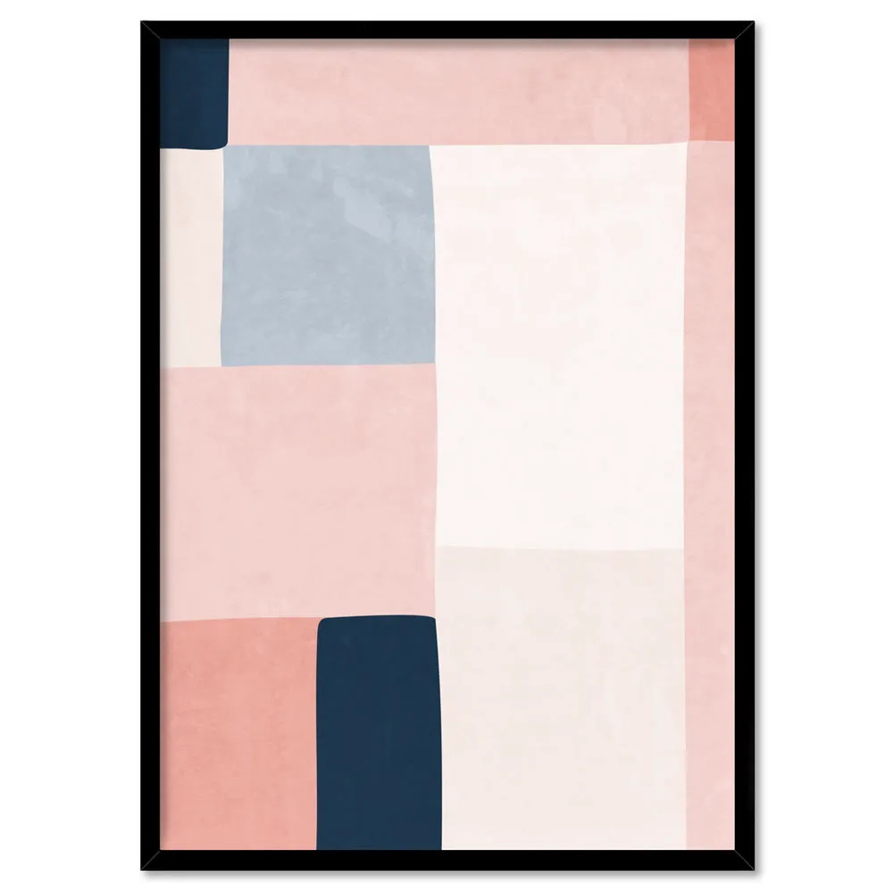 Abstract Blocks | Indigo & Blush III - Art Print