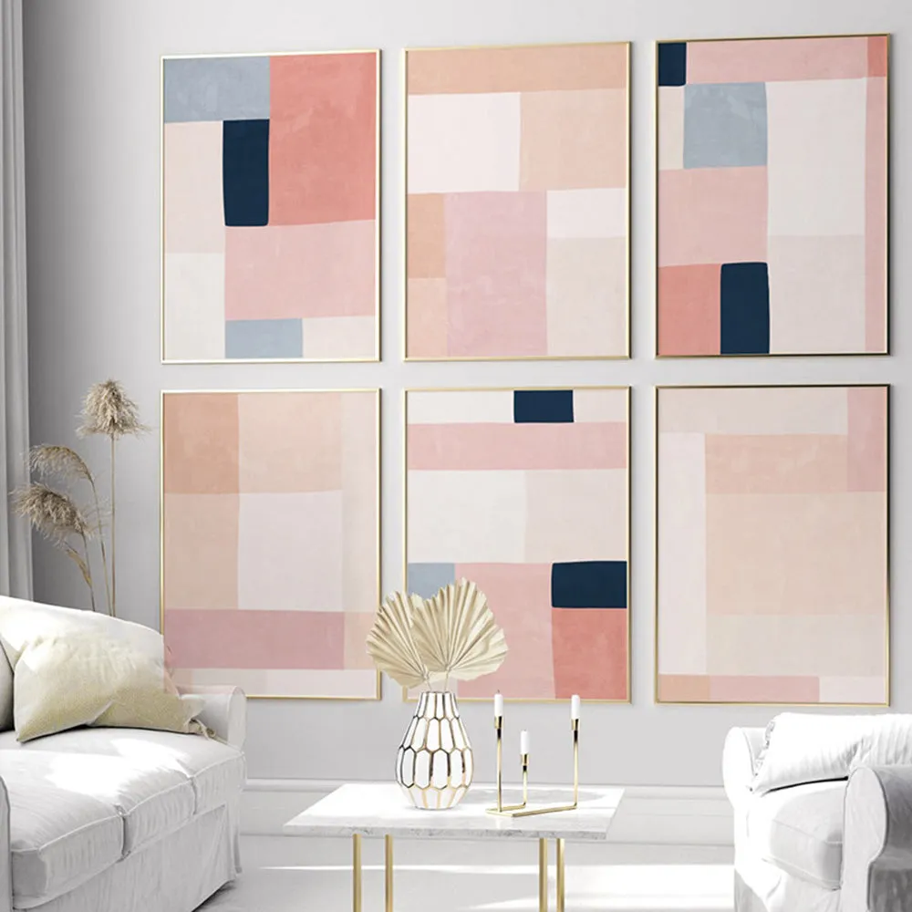 Abstract Blocks | Indigo & Blush III - Art Print