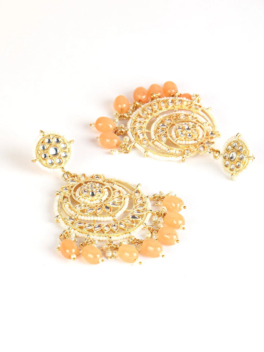 Artificial Stone Studded & Beaded Chandbali Earrings