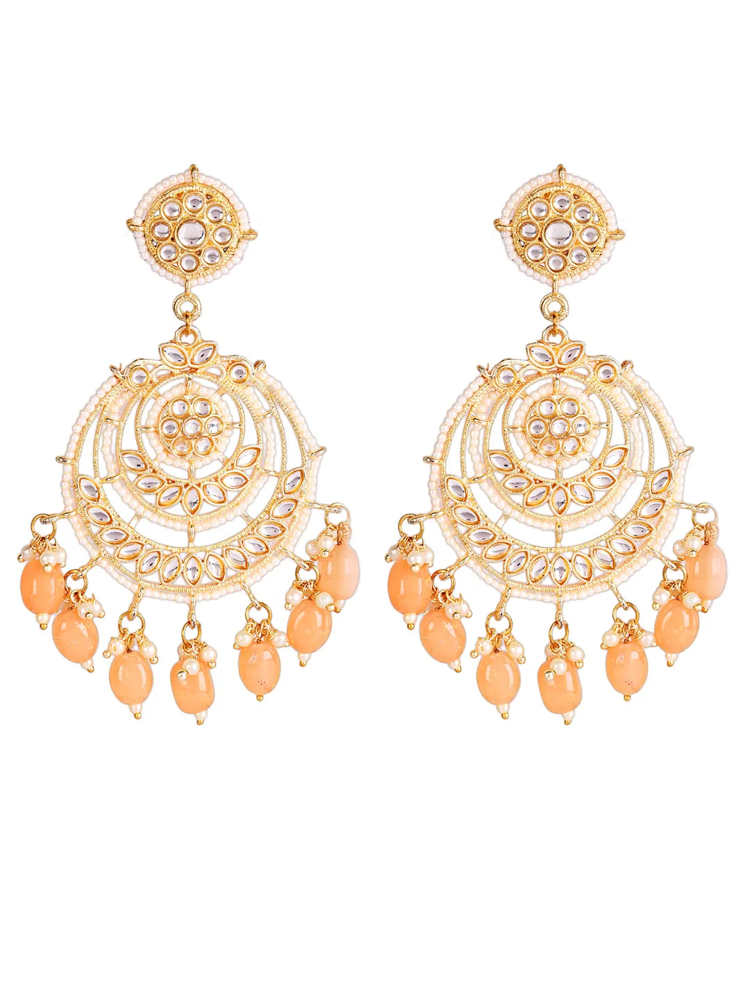 Artificial Stone Studded & Beaded Chandbali Earrings