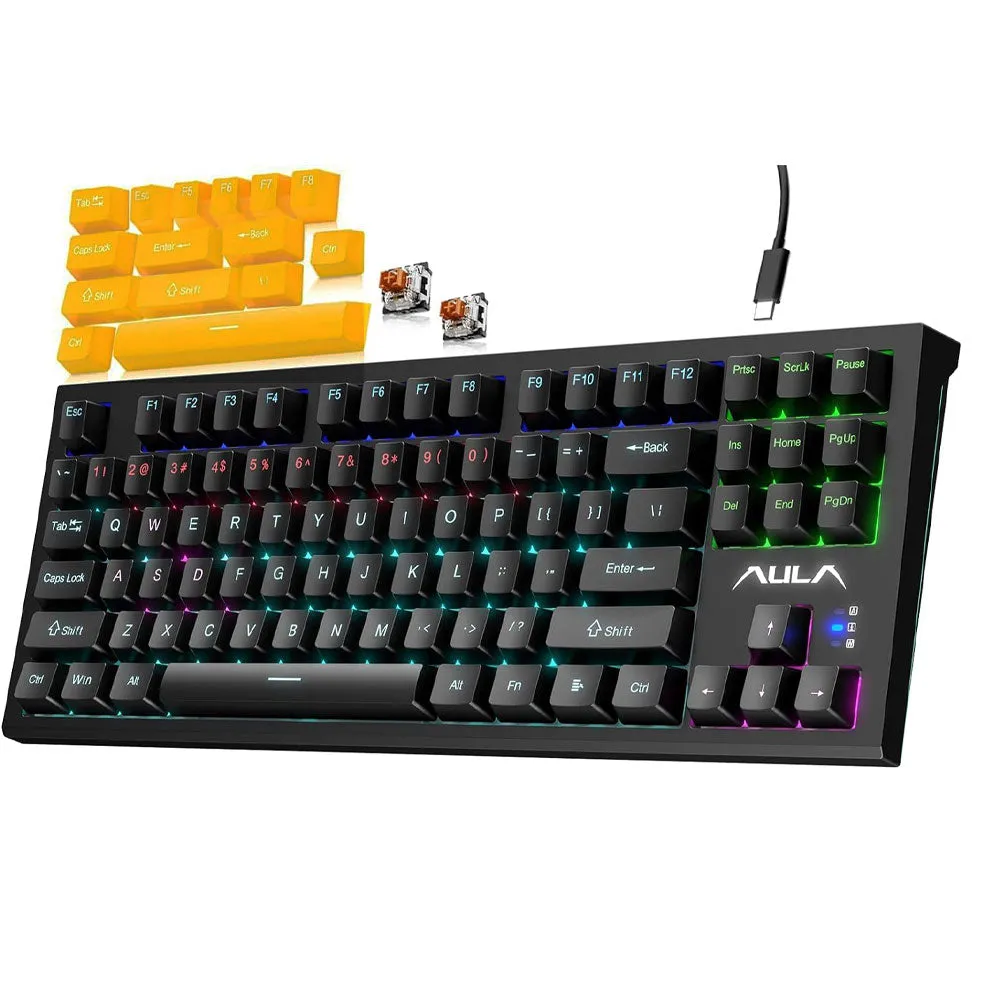 Aula Wind F3032 Brown Switch Wired Rainbow Gaming Keyboard English & Arabic - Black