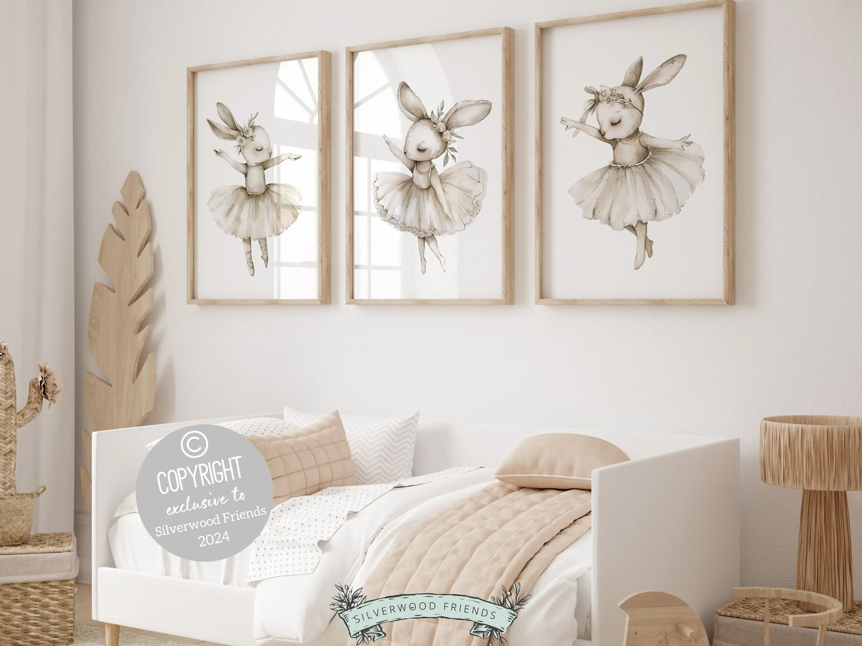 Ballerina Bunny Nursery Prints - Neutral Set 2