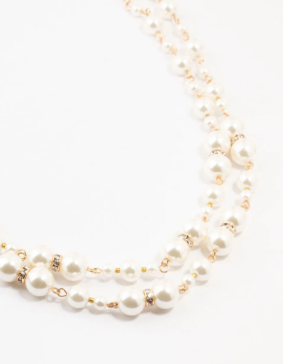 Beaded Metallic Pearl Layered Necklace