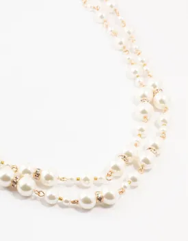 Beaded Metallic Pearl Layered Necklace