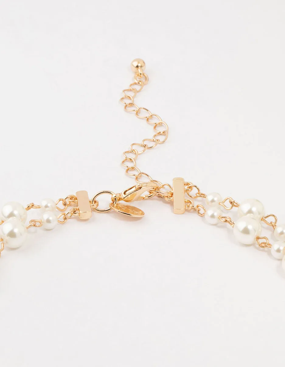 Beaded Metallic Pearl Layered Necklace