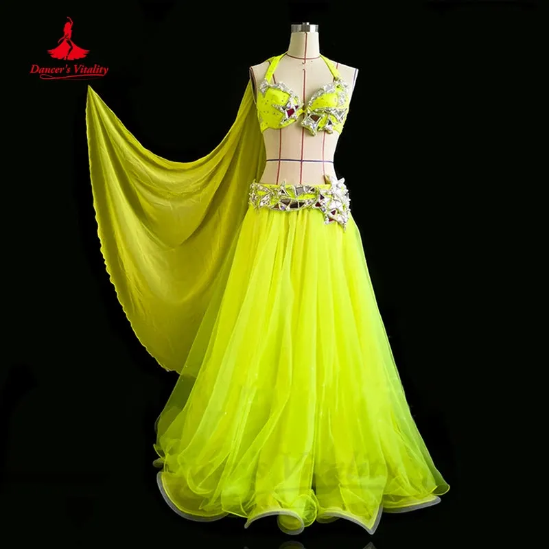 Belly Ancer Costume Set Women Children Customsized Oriental Bra belt long Skirt 3pcs Female Belly Dancing Performance Outfit