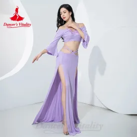 Belly Dance Butterfly Costume for Women Short Sleeves Top split Long Skirt 2pcs Adult Oriental Belly Dancing Wear Outfit