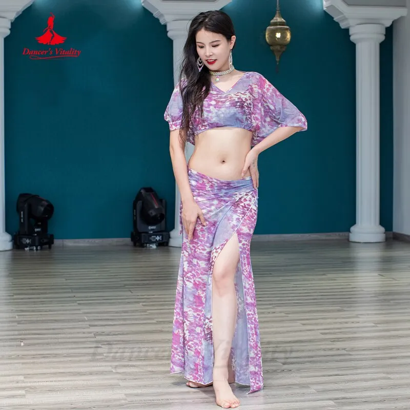 Belly Dance Clothes for Women New Printing Half Sleeves Top hip Skirt 2pcs High-end Training Costume Oriental Professional Set