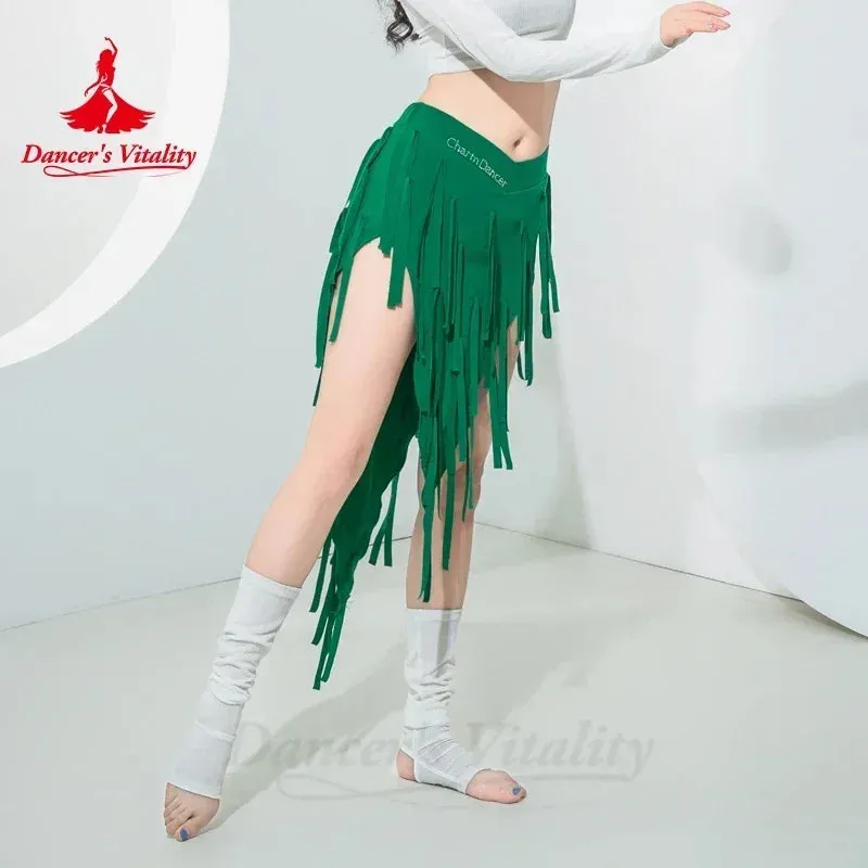 Belly Dance Costume for Women Winter Long Sleeves Top and Short Fringe Skirt Training Clothing Girl's Oriental Bellydance Wear