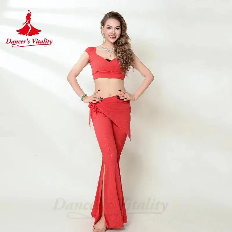 Belly Dance Costume Set for Women Cotton Short Sleeves Top trousers 2pcs Adult Belly Dancing Performance Outfit