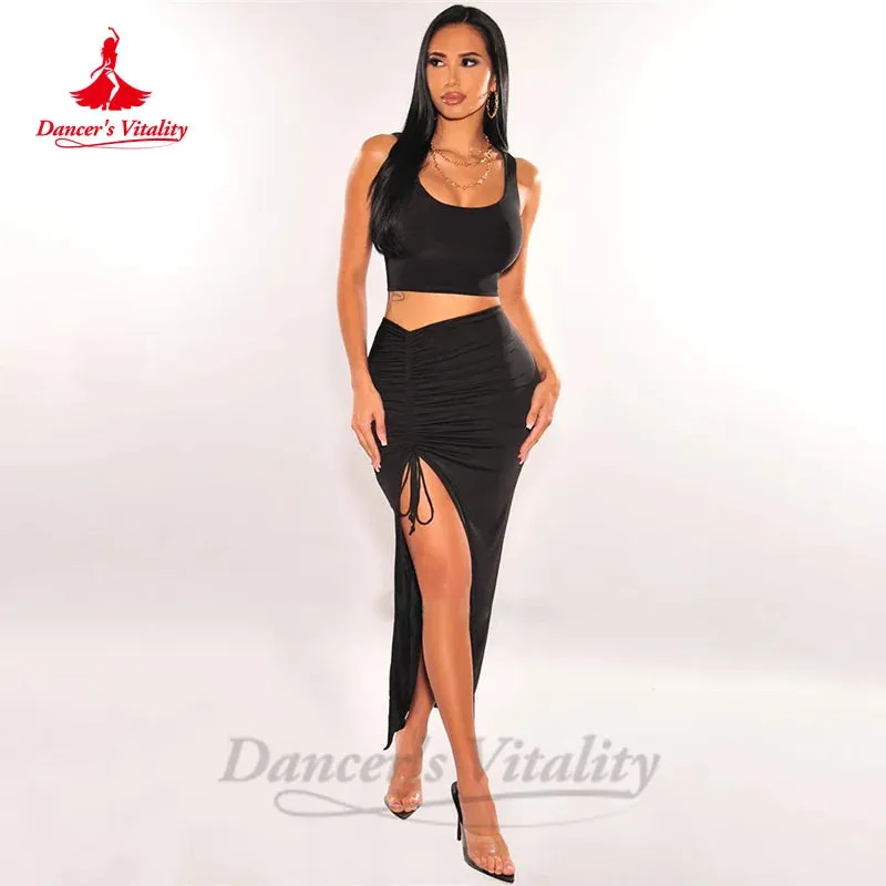 Belly Dance Costume Set for Women Cotton Sleeveless Top split Long Skirt 2pcs Sexy Oriental Belly Dancing Practice Clothes Suit