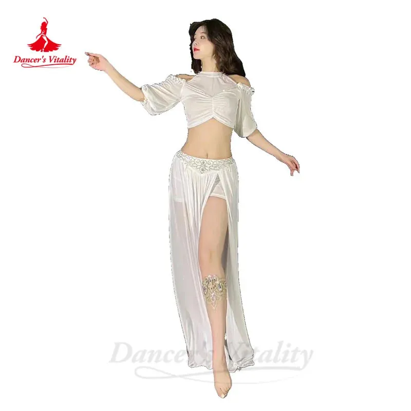 Belly Dance Costume Set for Women Gauze Half Sleeves Top senior AB Stones Split Skirt 2pcs Adult Oriental Bellydance Outfit