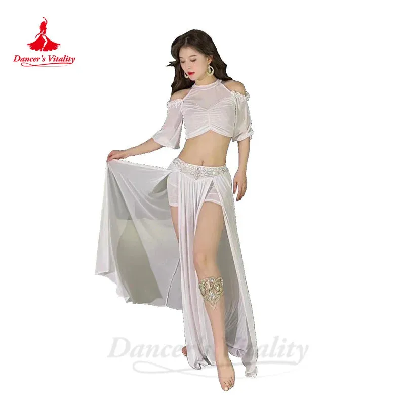 Belly Dance Costume Set for Women Gauze Half Sleeves Top senior AB Stones Split Skirt 2pcs Adult Oriental Bellydance Outfit