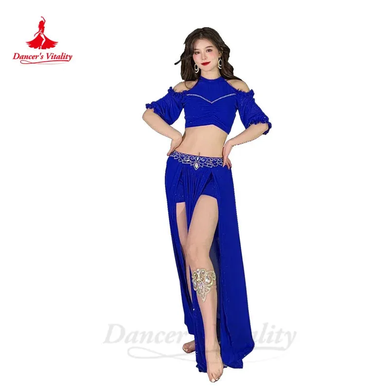 Belly Dance Costume Set for Women Gauze Half Sleeves Top senior AB Stones Split Skirt 2pcs Adult Oriental Bellydance Outfit