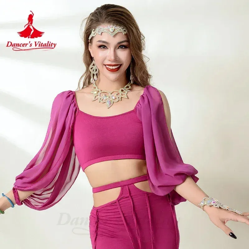 Belly Dance Costume Set for Women Guaze Long Sleeves Top modal Long Skirt 2pcs Adult Belly Dancing Performance Outfit