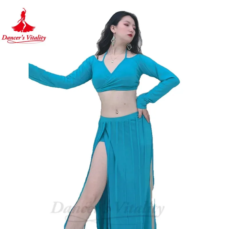 Belly Dance Costume Set for Women Long Sleeves Top tassel Long Skirt 2pcs Oriental Belly Dancing Practice Clothes Set