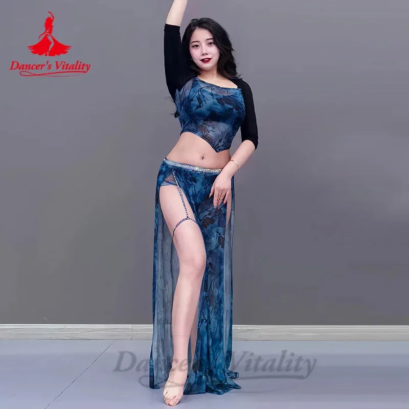 Belly Dance Costume Set for Women Modal Sleeves Top printing Long Skirt 2pcs Oriental Belly Dancing Practice Clothes Set