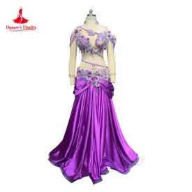 Belly Dance Costume Set for Women Senior AB Stones Bra satin Long Skirt 2pcs Custom Oriental Belly Dancing Performance Outfit