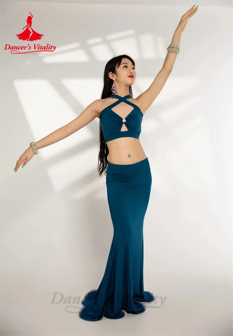 Belly Dance Costume Set for Women Sexy Sleeveless Top cotton Fishtail Skirt 2pcs Adult Oriental Belly Dancing Wear Clothing