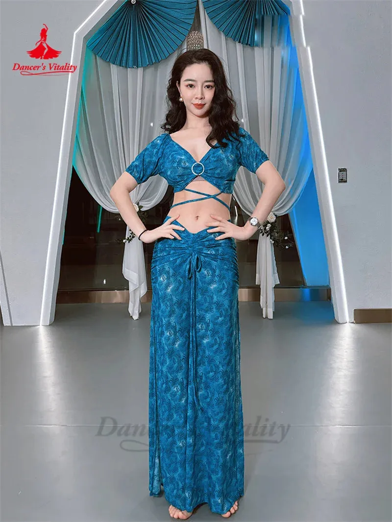 Belly Dance Costume Set for Women Short Sleeves Top split Long Skirt Team Clothing Set Oriental Belly Dancing Female Outfit