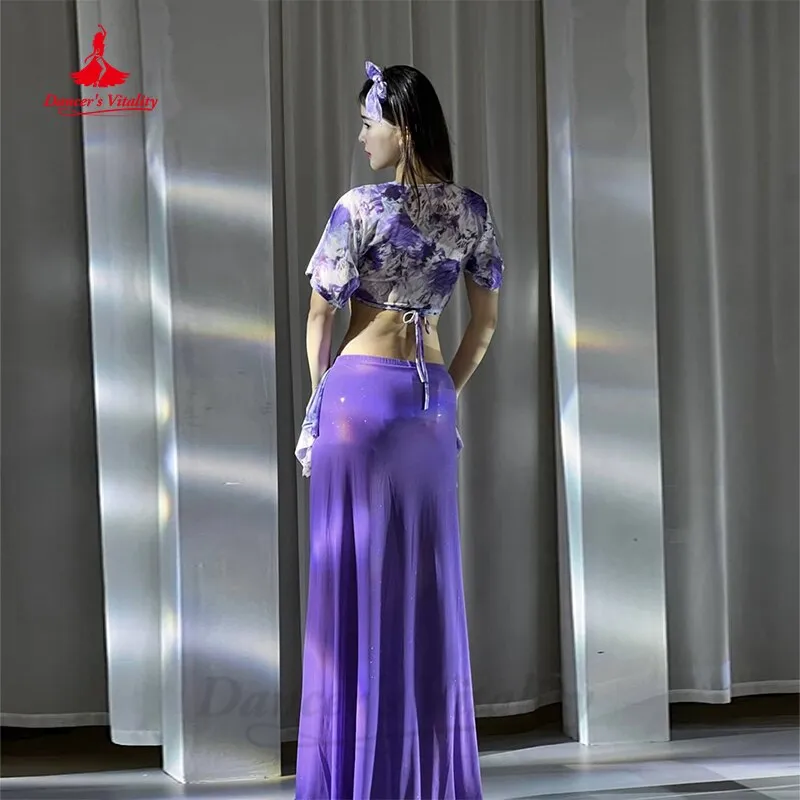 Belly Dance Costume Set Women Gauze Printing Short Sleeves Top long Skirt 2pcs Training Suit Clothes Girl's Bellydance Outfit