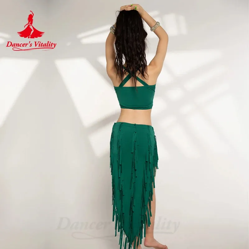 Belly Dance Costume Suit for Women Cotton Top tassel Skirt 2pcs Oriental Belly Dancing Performance Professional Costumes Set