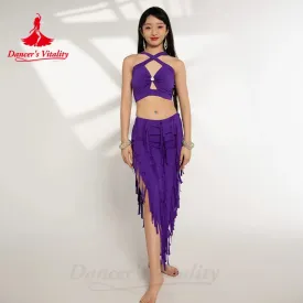 Belly Dance Costume Suit for Women Cotton Top tassel Skirt 2pcs Oriental Belly Dancing Performance Professional Costumes Set