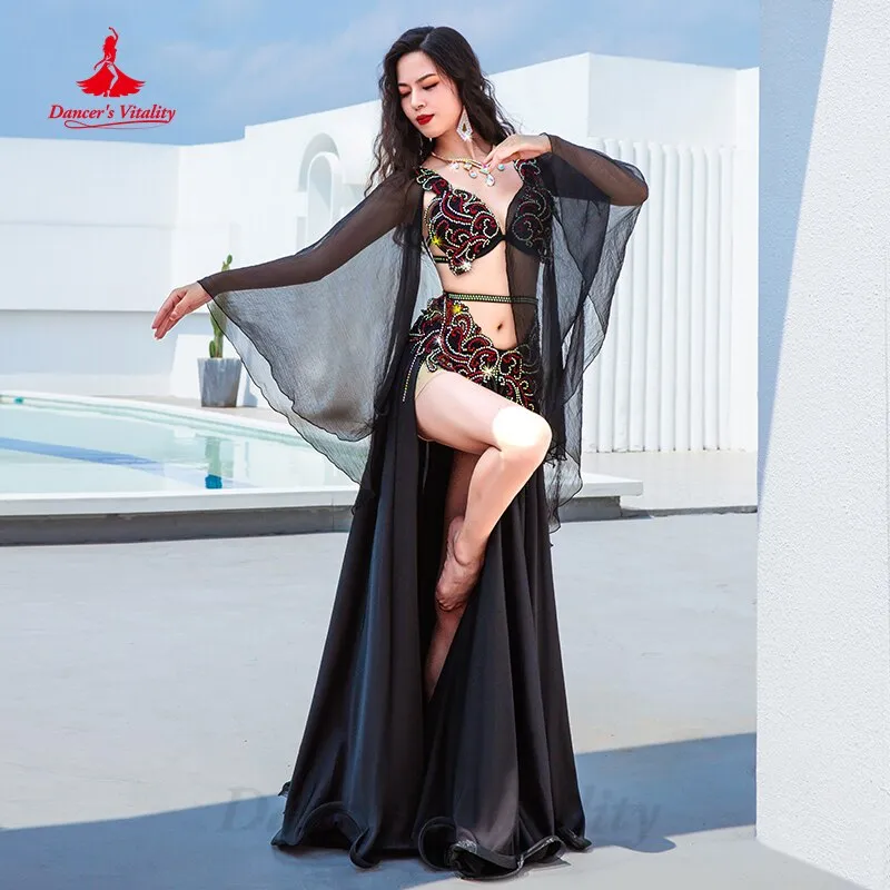 Belly Dance Costume Suit Women Senior Stones Bra Satin Long Skirt 2pcs Customsized Oriental Performance Suit Bellydance Outfit