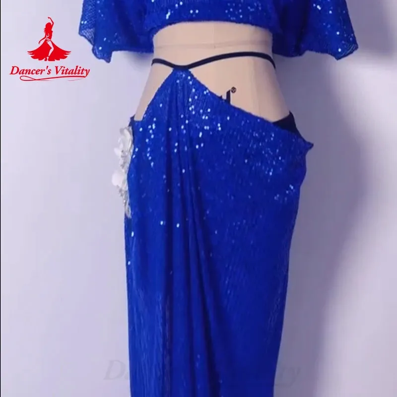 Belly Dance Costume Suit Women's Customized V Neck Short Sleeved Top Split Long Skirt 2ps Oriental Dance Performance Costumes