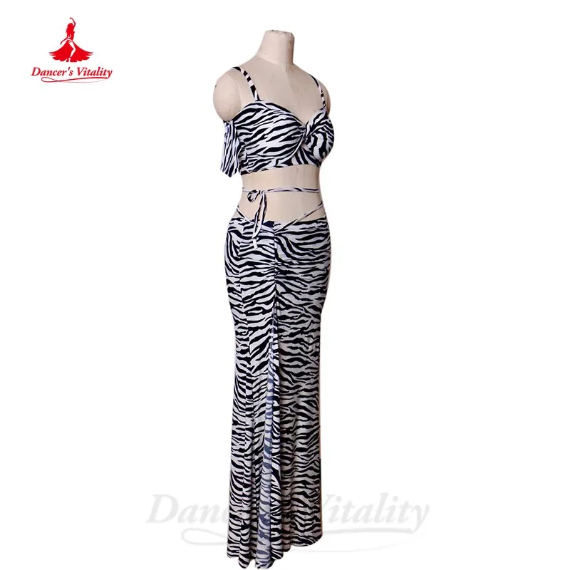 Belly Dance Costume Women Customsized Dancing Modal Zebra Short Sleeves Top long Skirt 2pcs Bellydance Practice Suit