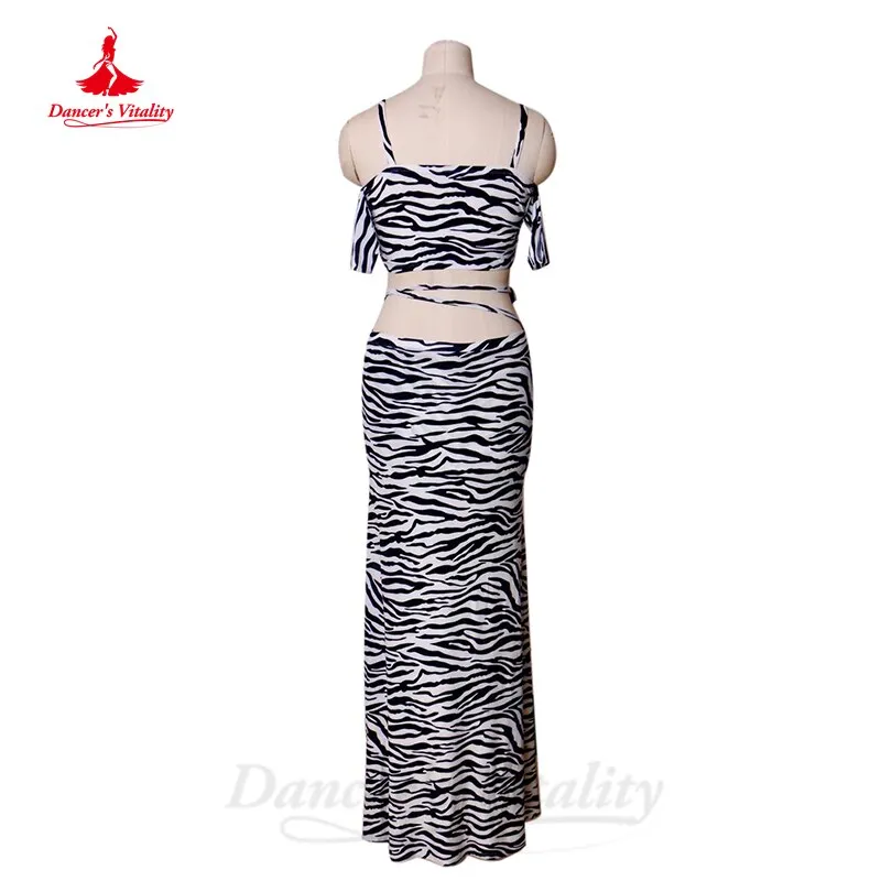 Belly Dance Costume Women Customsized Dancing Modal Zebra Short Sleeves Top long Skirt 2pcs Bellydance Practice Suit