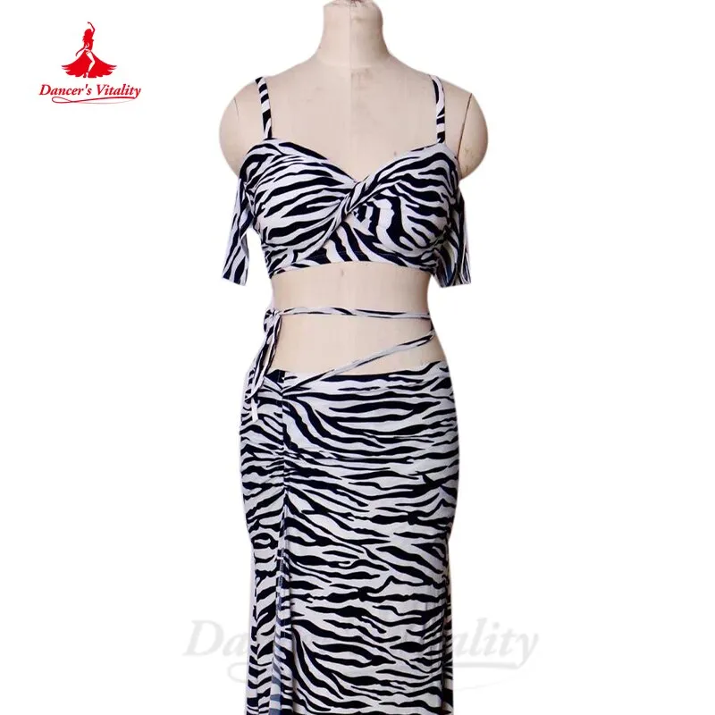 Belly Dance Costume Women Customsized Dancing Modal Zebra Short Sleeves Top long Skirt 2pcs Bellydance Practice Suit