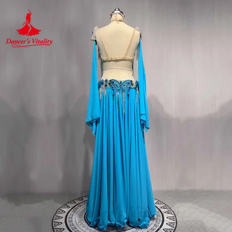 Belly Dance Costume Women's AB Stones Bra split Chiffon Long Skirt 2pcs for Women Customzied Oriental Belly Dancing Wear Suit