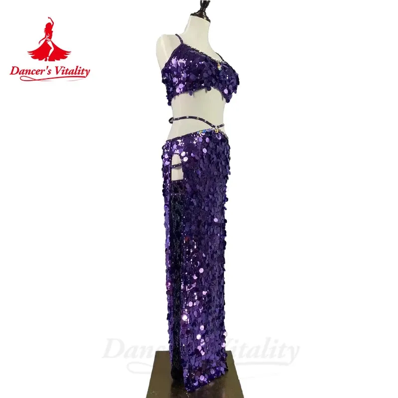 Belly Dance Costumes Set for Women Sequins Bra Top long Skirt 2pcs Oriental Competiton Suit Custom Adult Child Bellydance Wear