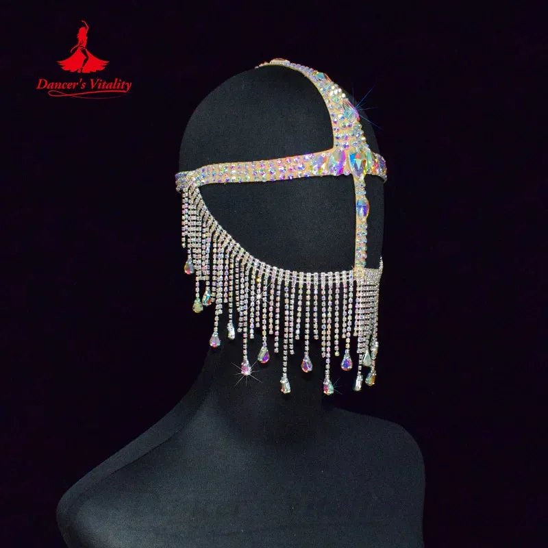 Belly Dance Face Mask Luxury Metal Diamond Chain Veil Indian Dancing Female Adult High-End Face Cover Performance Accessories